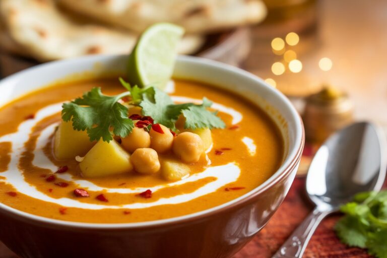 Vegan Curry Soup with Chickpeas and Potatoes