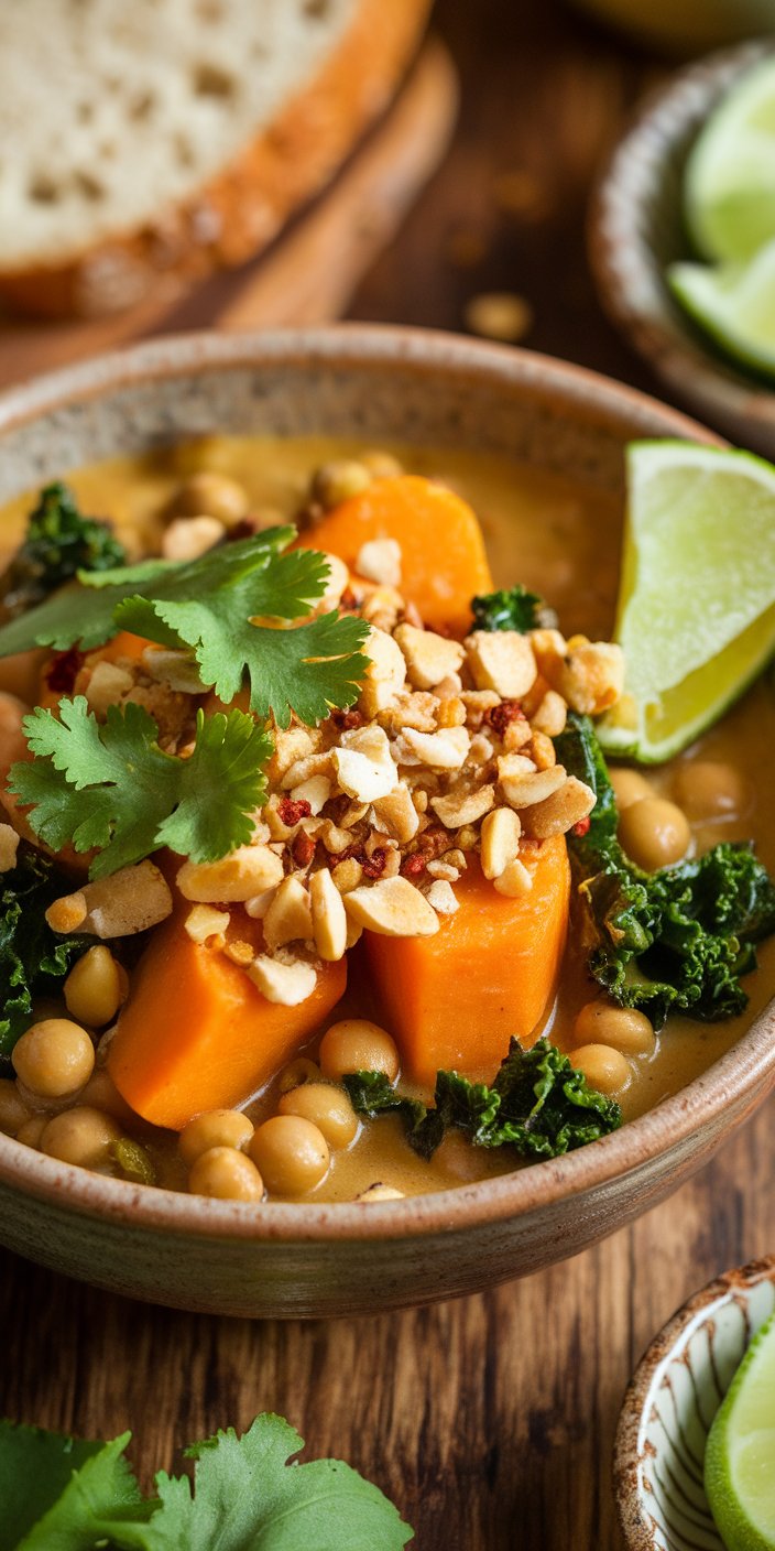 Vegan Ginger Sweet Potato and Coconut Milk Stew with Lentils & Kale