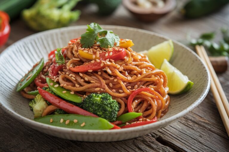 Easy Vegan Sesame Noodles with Veggie Stir-Fry