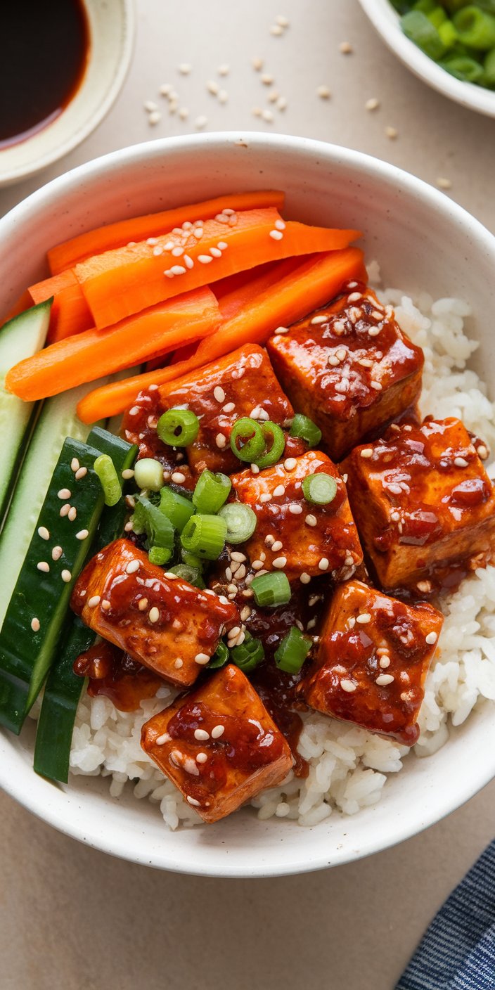 Easy Vegan Crispy Gochujang Korean Tofu Bowl: High Protein