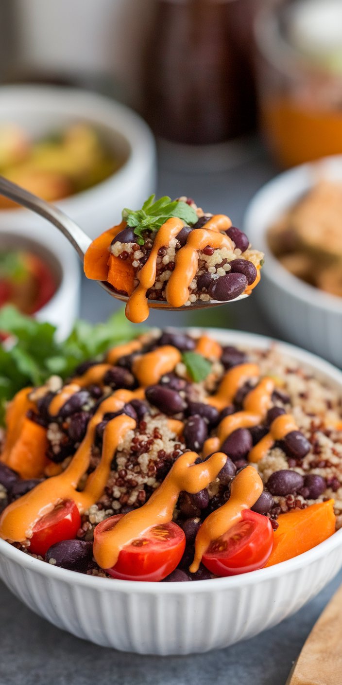 High Protein Vegan Meal: Southwest Black Bean and Sweet Potato Bowl