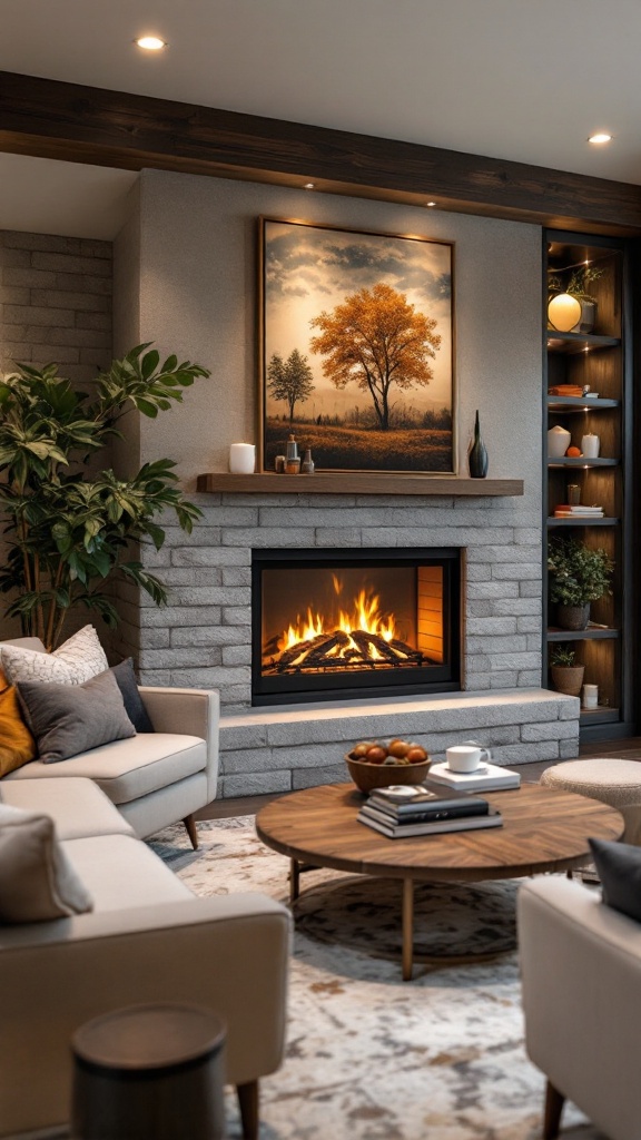 Cozy living room with a fireplace and comfortable seating