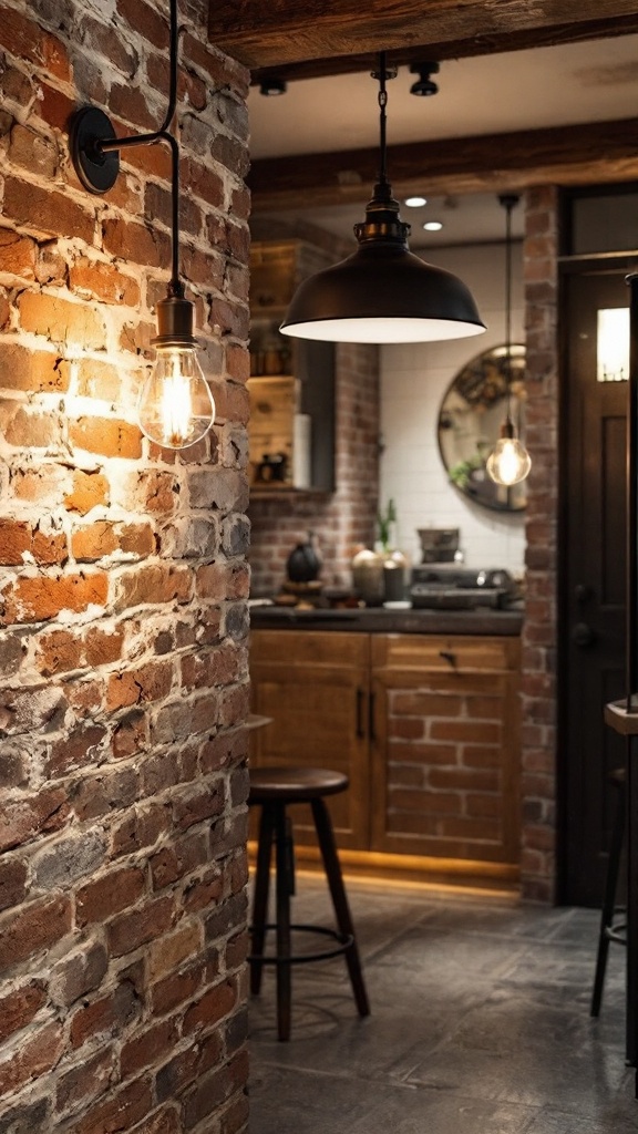 Stylish industrial lighting in a cozy kitchen setting