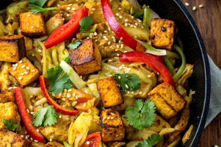 Easy Vegan Curry Tofu and Cabbage Stir-Fry